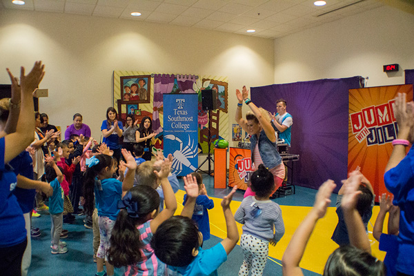 Preschoolers at the Texas Southmost College Raúl J. Guerra Early Childhood Center danced and sang with the “Jump with Jill” performers to learn about eating healthy and following proper nutrition.