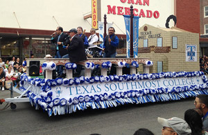 Texas Southmost College’s float debuted at the Charro Days Parade on Feb. 27, 2016 in Brownsville. Weeks earlier, the TSC students, faculty and staff decorated the float in a new college-wide tradition.