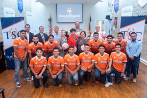 The TSC Board of Trustees were presented with commemorative soccer balls signed by the members of last year’s championship TSC Men’s Soccer Club during the regular meeting on Aug. 22, 2019 at the TSC Gorgas Hall Board Room. The trustees recognized the club’s newest players prior to the start of the upcoming season.